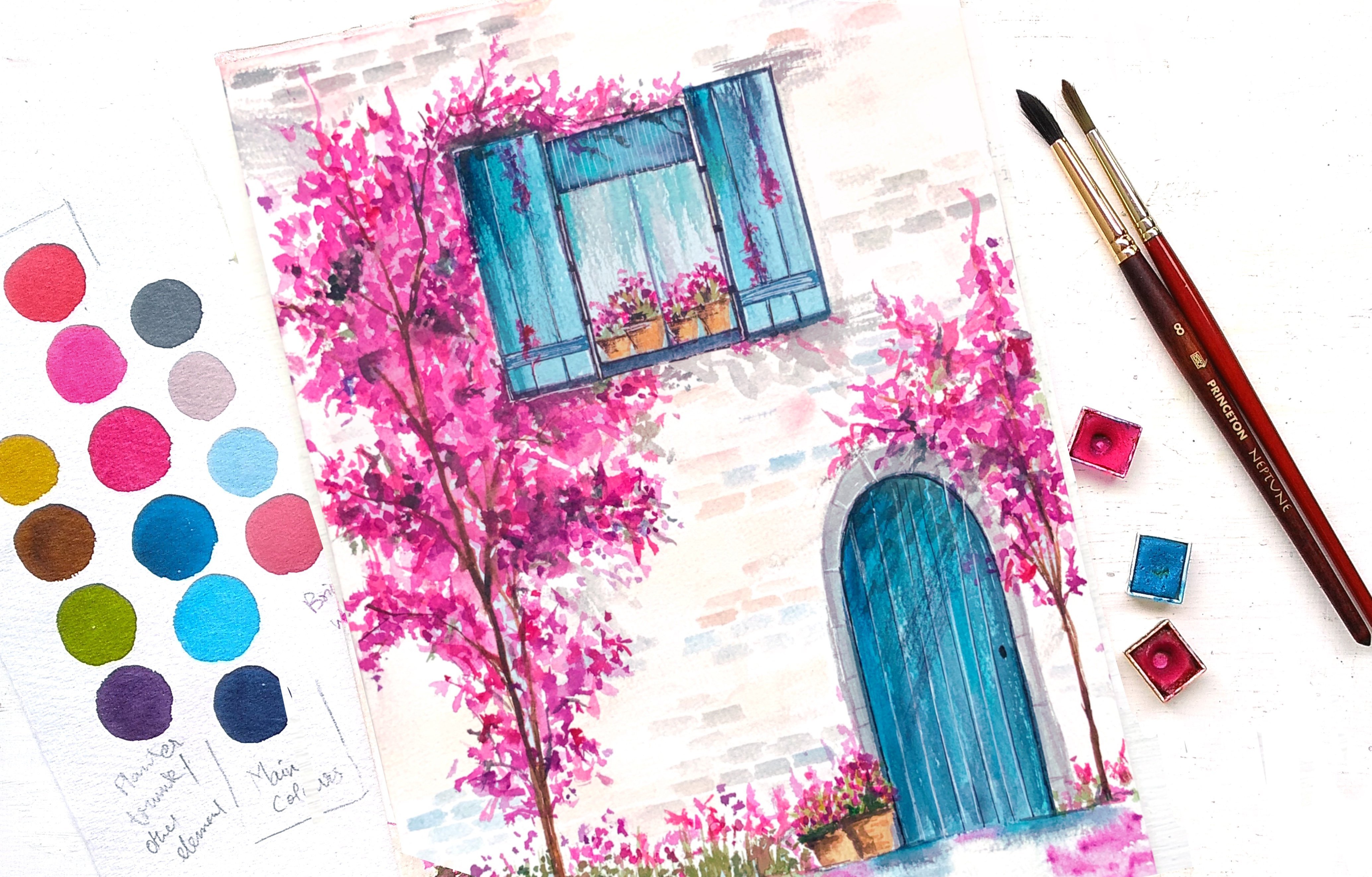 Advanced watercolour - Door and window illustration