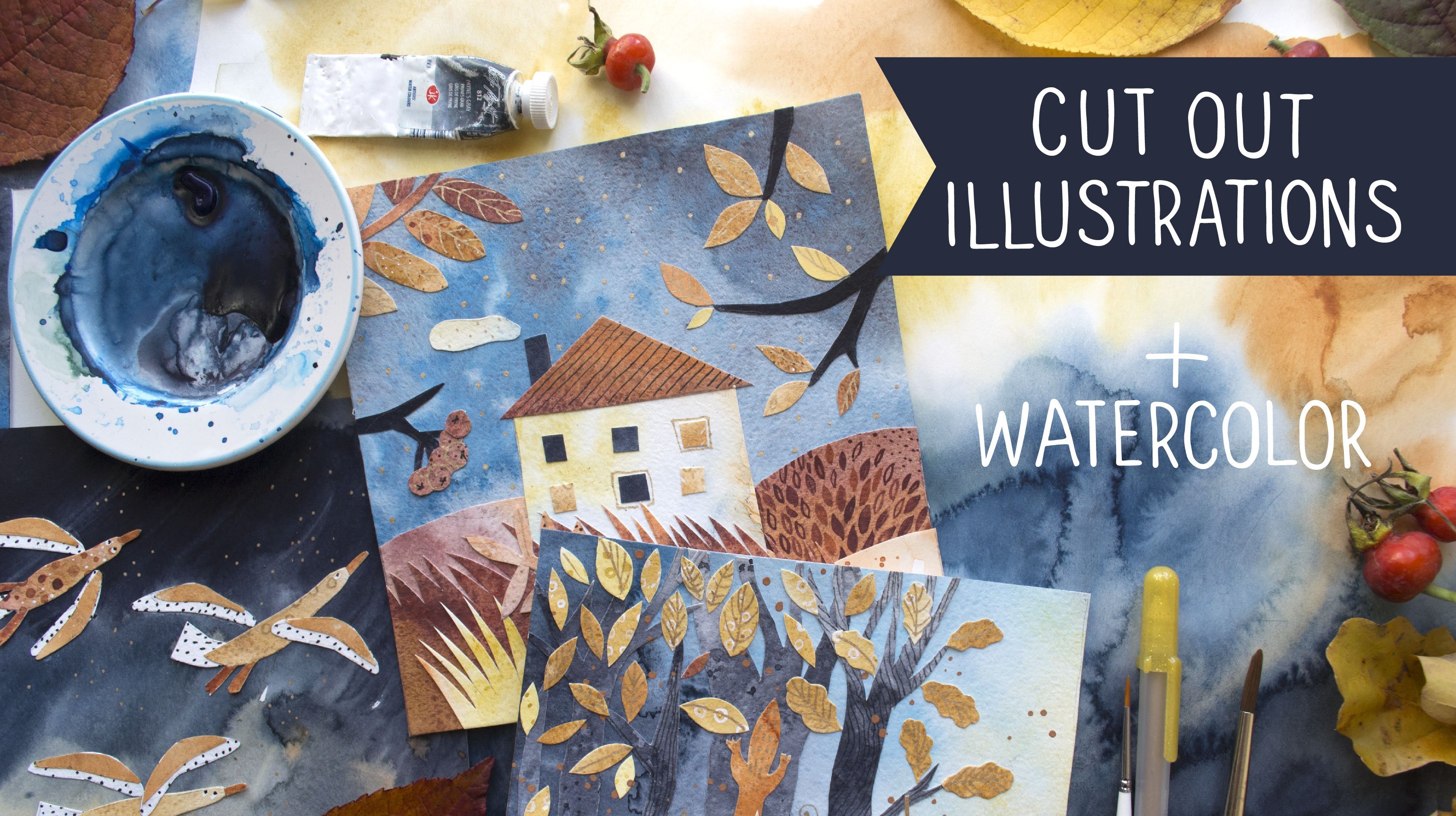 Cut Out Autumn Illustrations. Watercolor