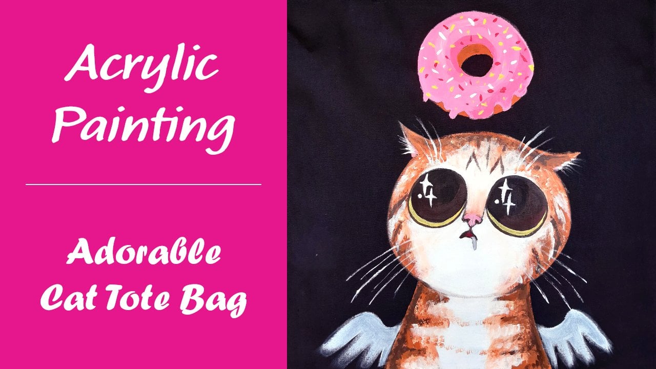 Acrylic Painting: Adorable Cat Tote Bag