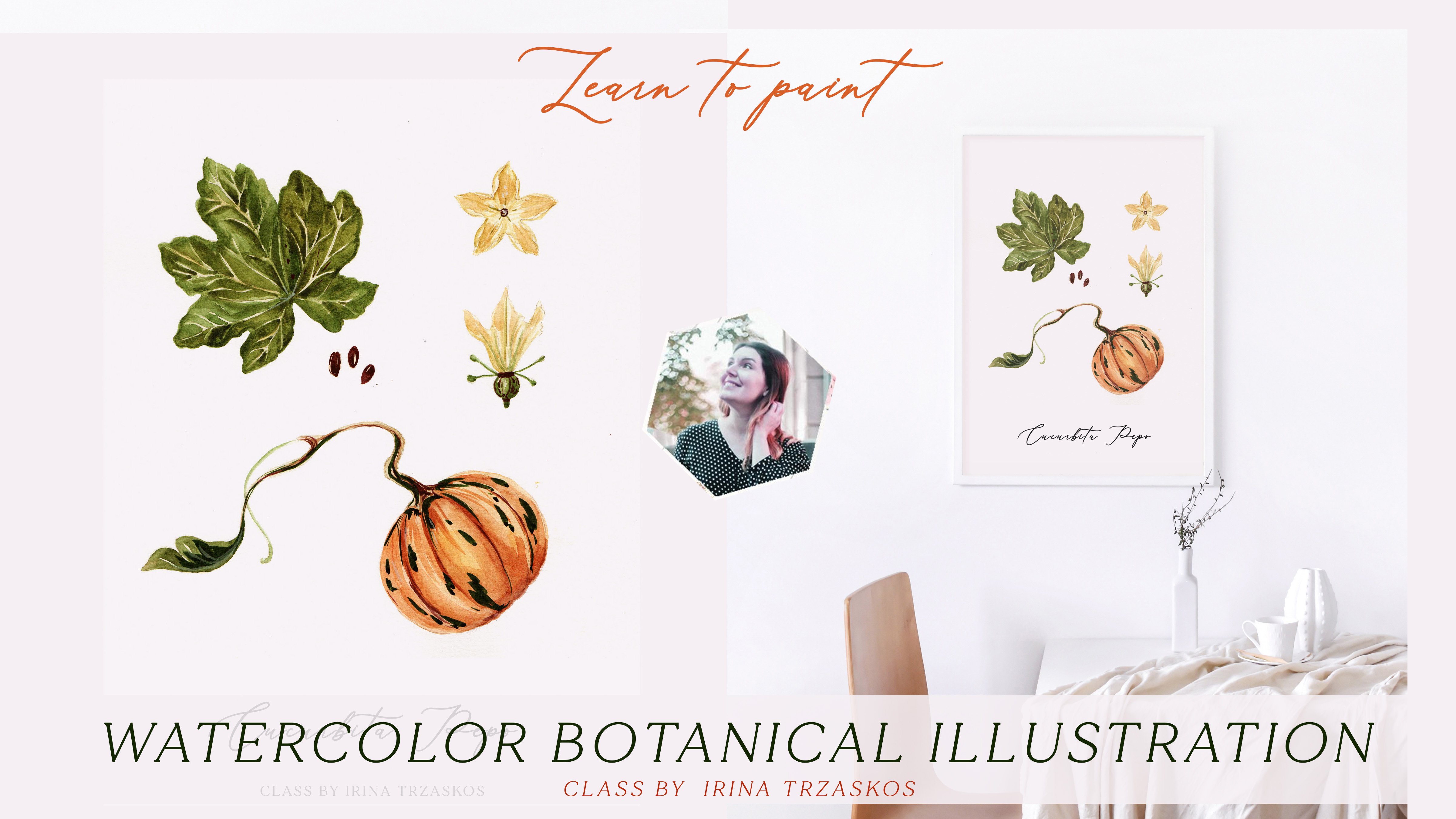 Learn to Paint a Botanical Pumpkin Poster in Watercolor