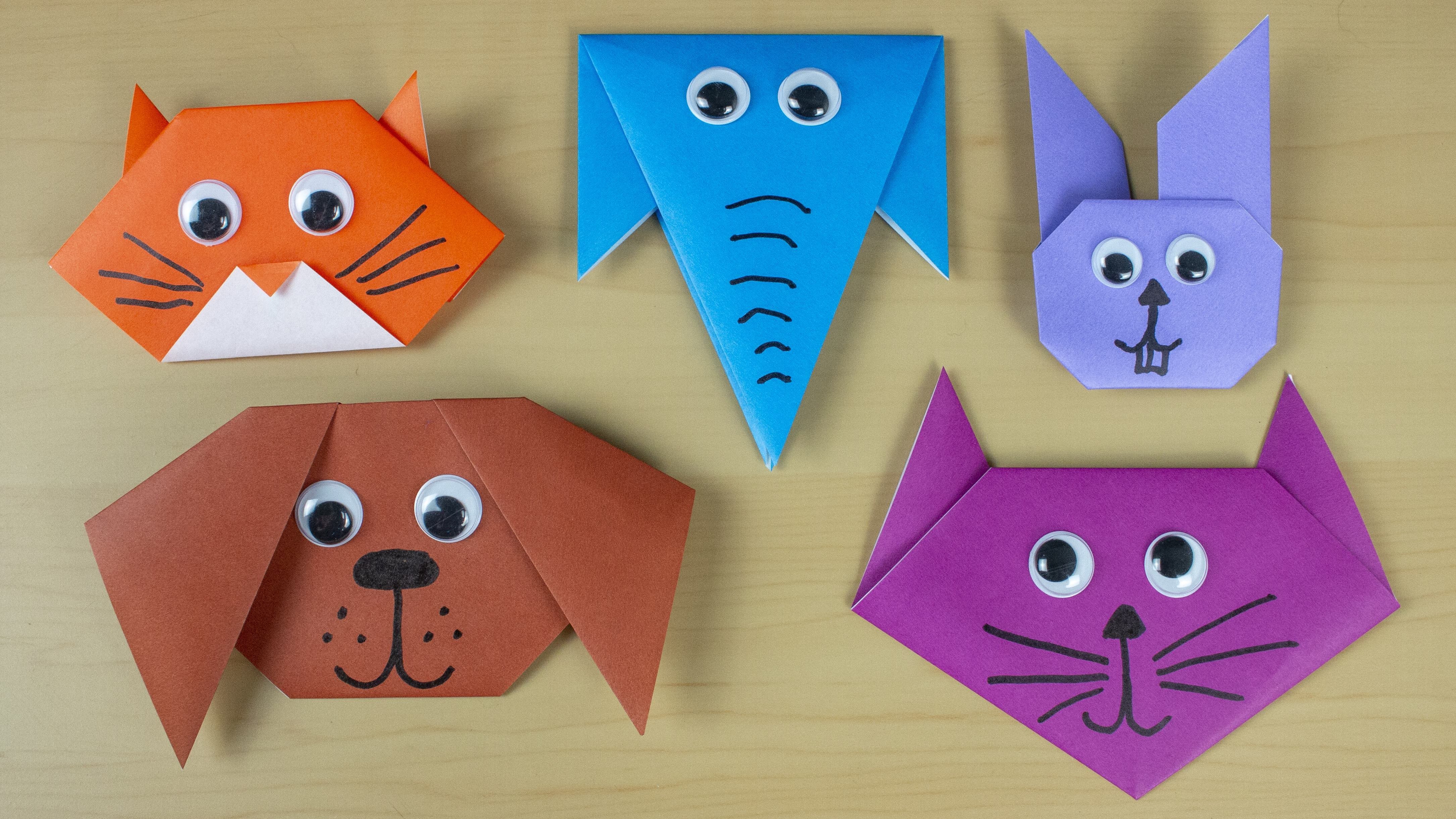 5 Fun Origami Animal Faces. Great for Kids