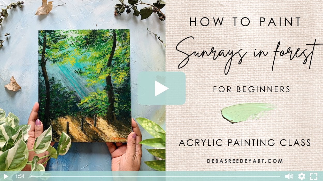 Sunrays In Forest | Acrylic Landscape For Beginners