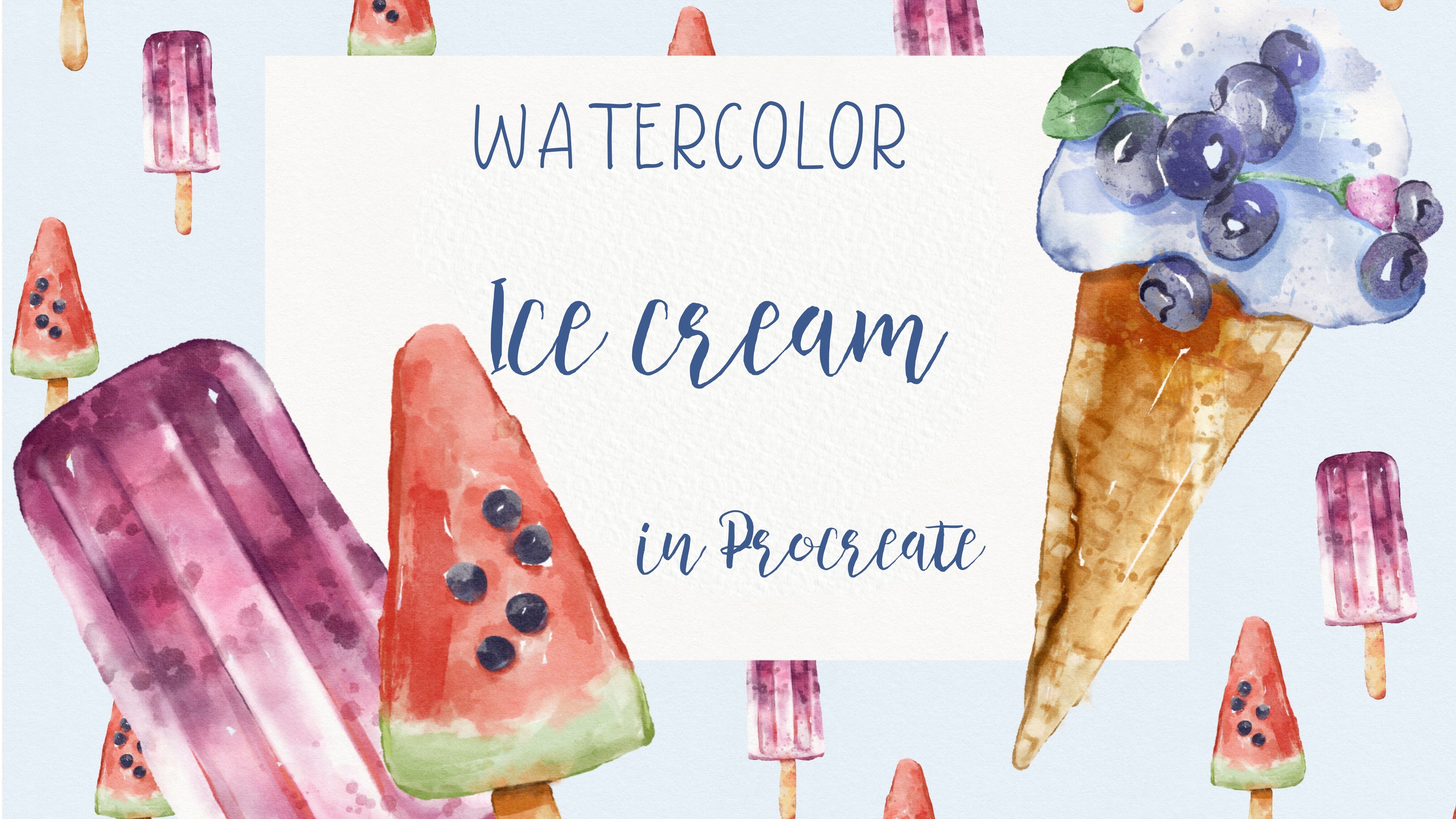 Digital Illustration of Food for Beginners: Watercolor Ice cream in Procreate on IPad