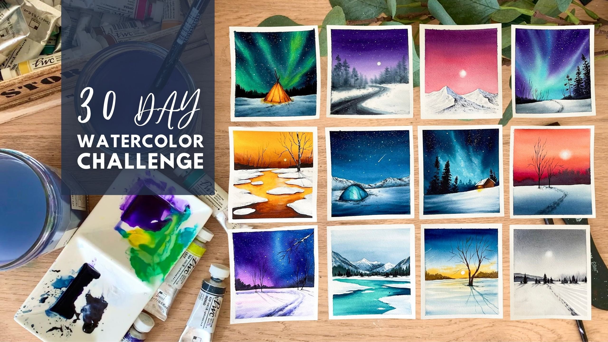 30 Day Watercolor Challenge : Let's Explore Winter Season with Watercolors