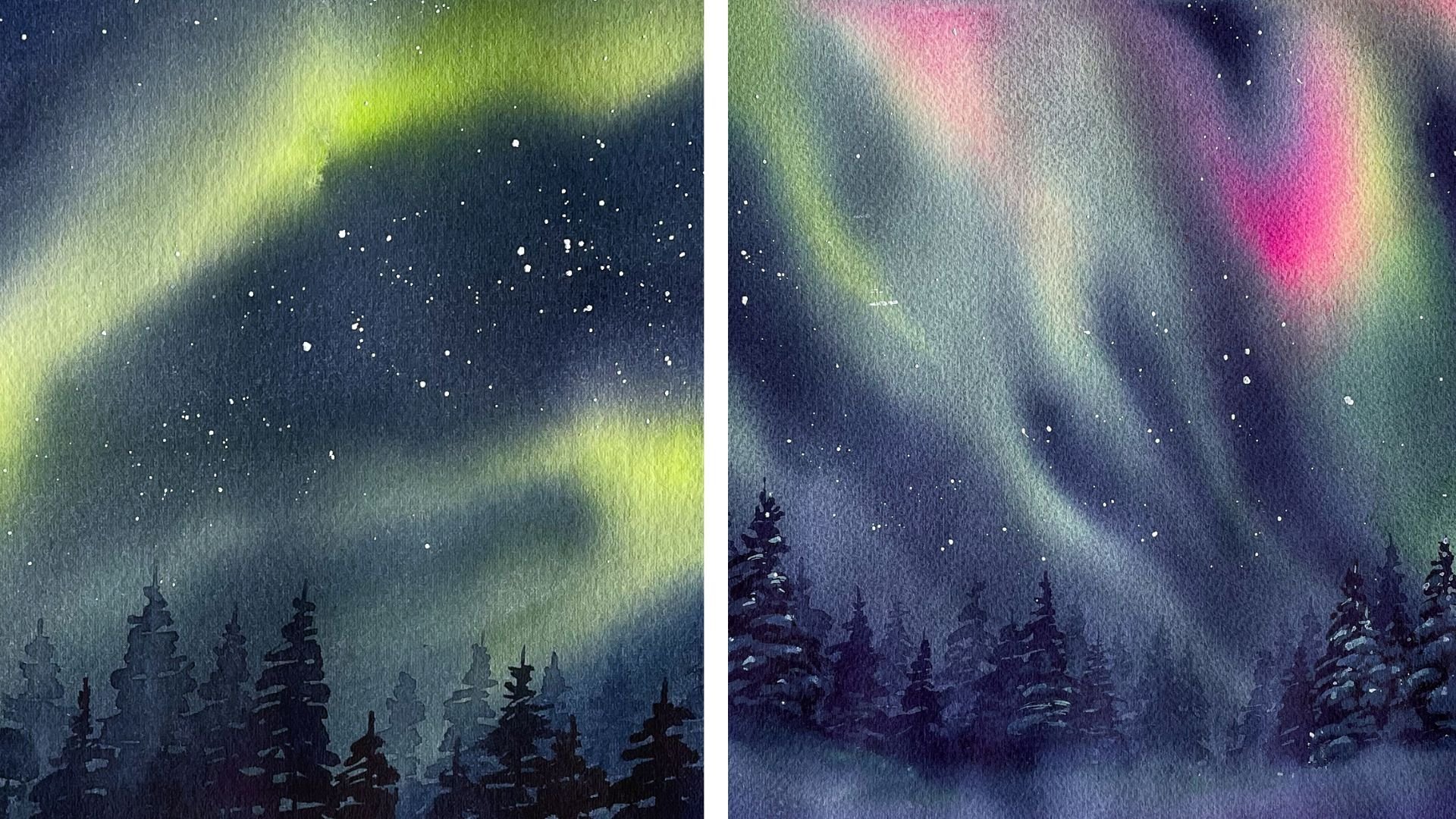 Northern Lights: Turning Watercolor Flow into Winter Night Landscapes