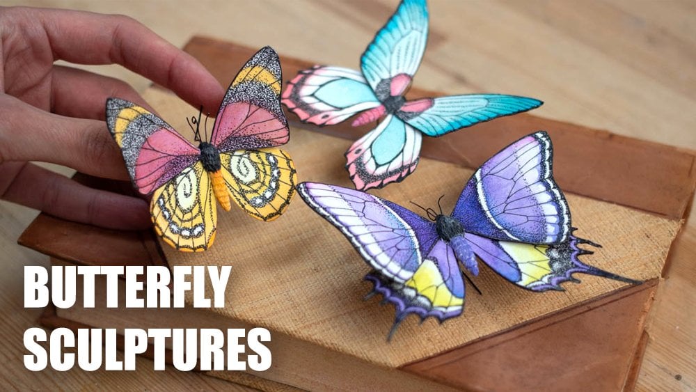 How To Make Butterflies - Mixed Media Butterfly Sculpture - Clay, Paper, Ink, Watercolor