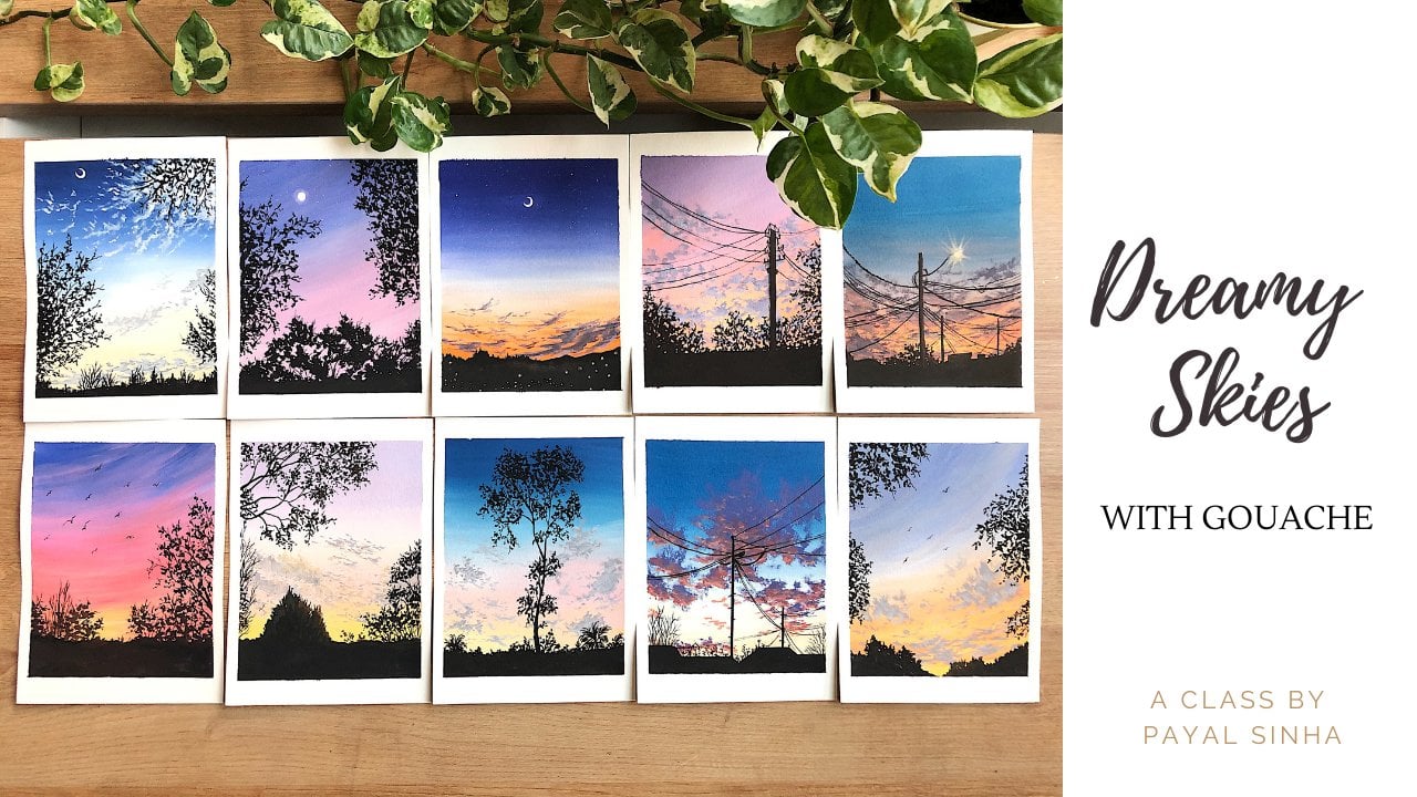 Dreamy Skies: Paint 10 Different Sky Silhouettes using Gouache