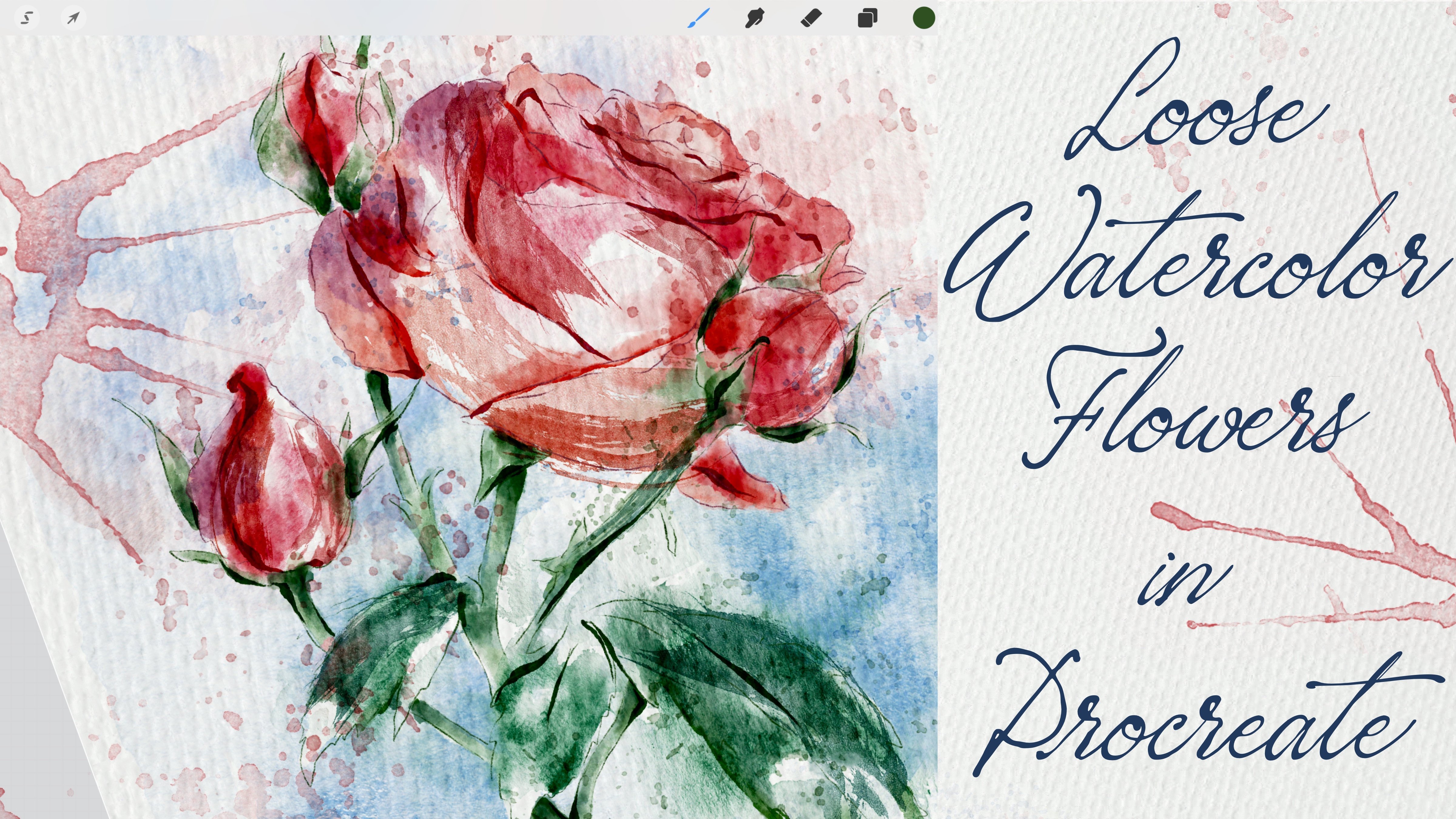 Loose Watercolor Florals in Procreate - Creating Vintage Postcard + Free Digital Brushes