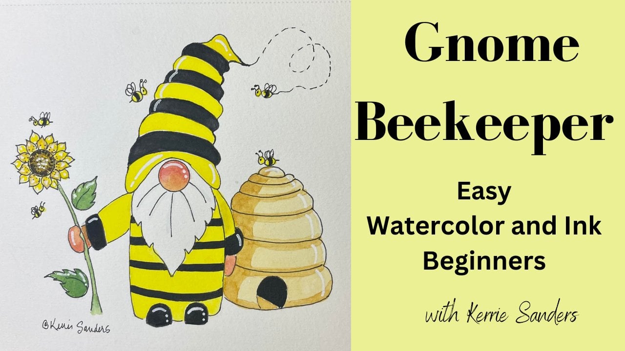 Gnome Beekeeper - Easy Watercolor and Ink, Learning the Basics for Beginners and for Fun