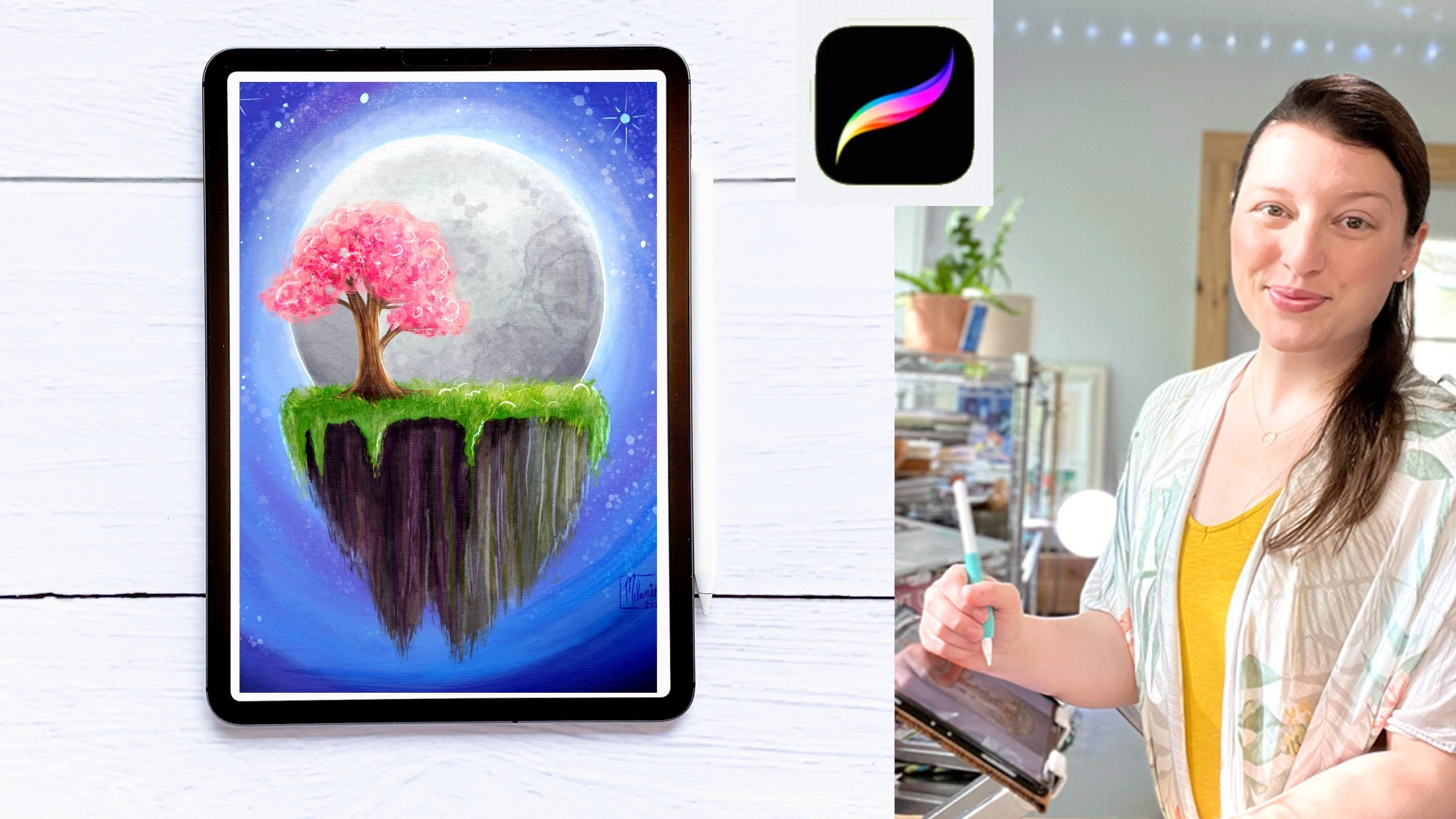 Painting In Procreate - Paint A Magical Floating Island - Free Brush + Textured Canvas Included